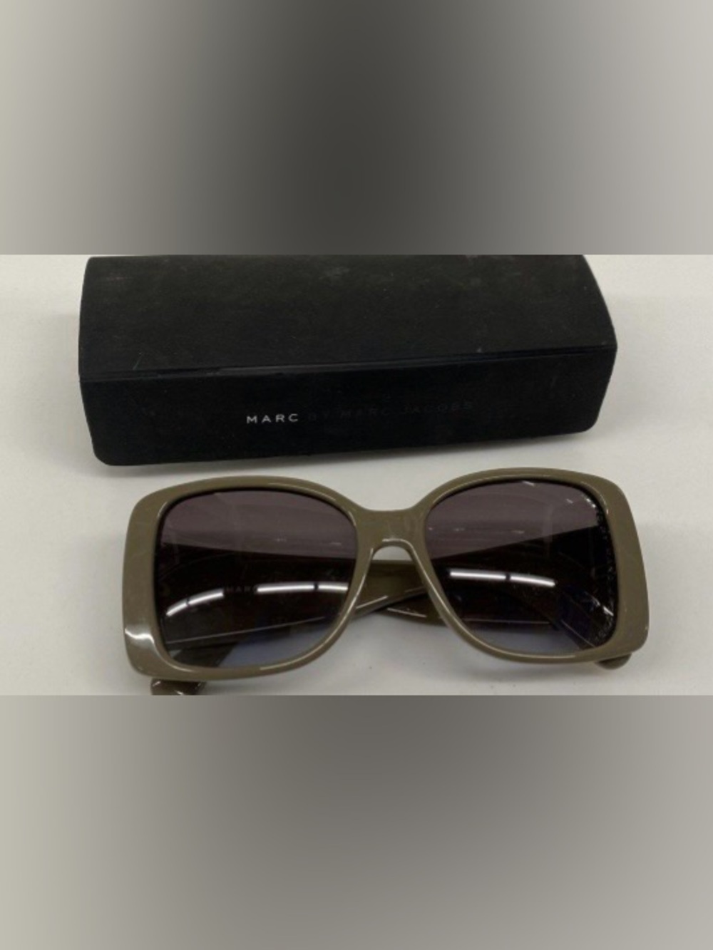 Marc Jacobs Olive Square Oversized Sunglasses with Dark Lenses and Rhinestone